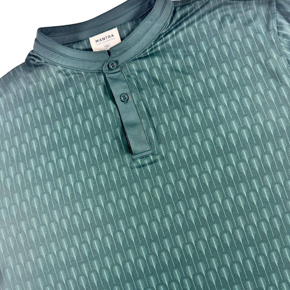 Mantra Catalyst Polo Mens XXL Green Palm Print Mandarin Collar Performance Shirt